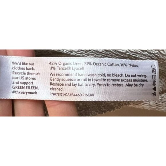 Eileen Fisher Pebble Beige Mélange Half-Sleeve V-Neck Tunic Linen Blend XL - Picture 9 of 10